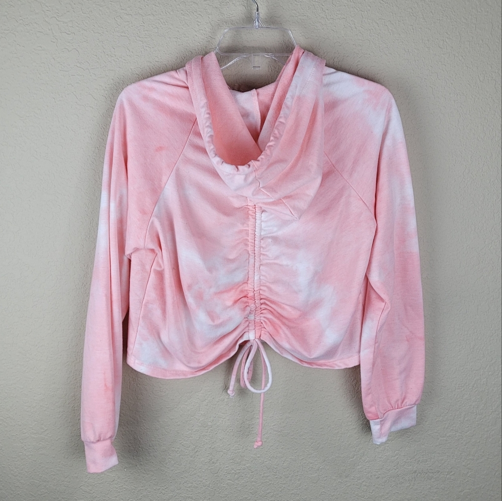 Willow Young‎ Contemporary Hoodie Womens S Pink Tie Dye Cropped Cinched Back